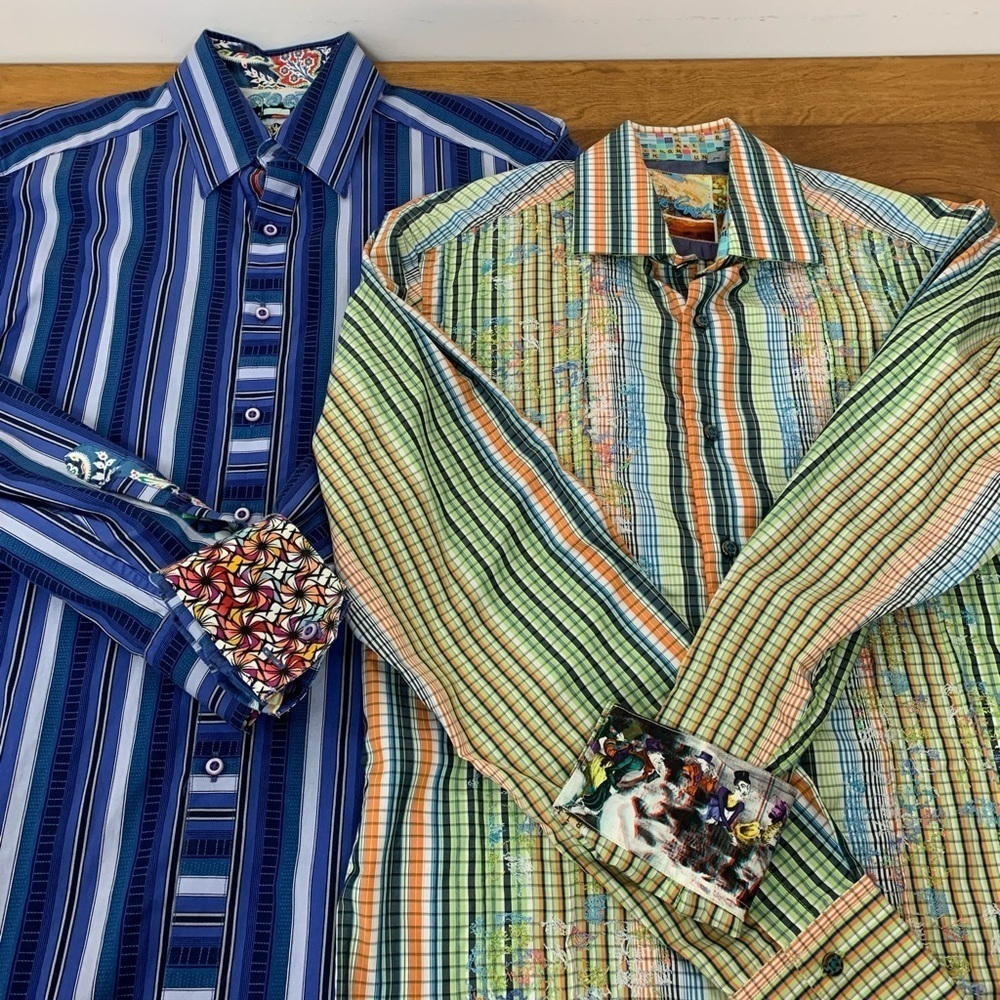 Robert Graham Button Shirt Set Of 2 Flip Cuff Size Small Colorful Long Sleeves